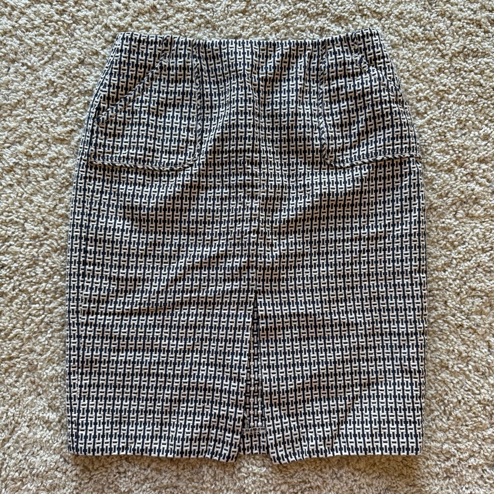 J Crew Houndstooth Patterned Midi Pencil Longline Skirt w/ Front Slit - Small